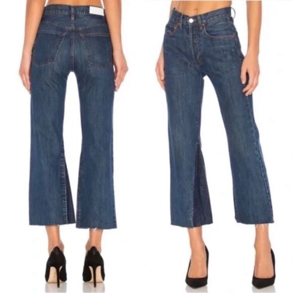 NWT Re/Done Originals Blue High Rise Crop Flare Jeans Size 27 - Picture 1 of 9